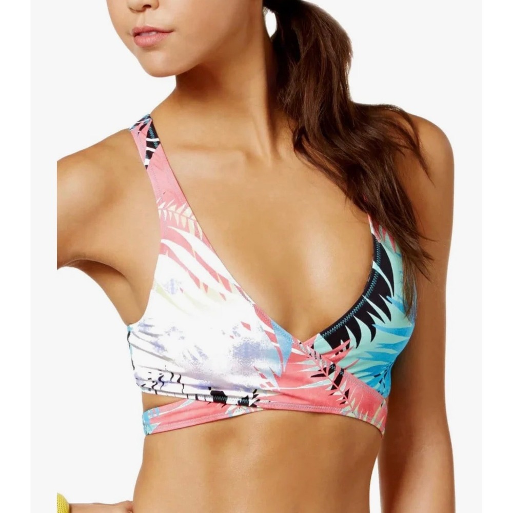 Sundazed Womens Tropical Palm Wrap Bikini Top Mesh Racerback Blue Pink M‎